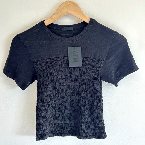 ATM Anthony Thomas Melillo Fitted Black Smocked Tee - Picture 1 of 13